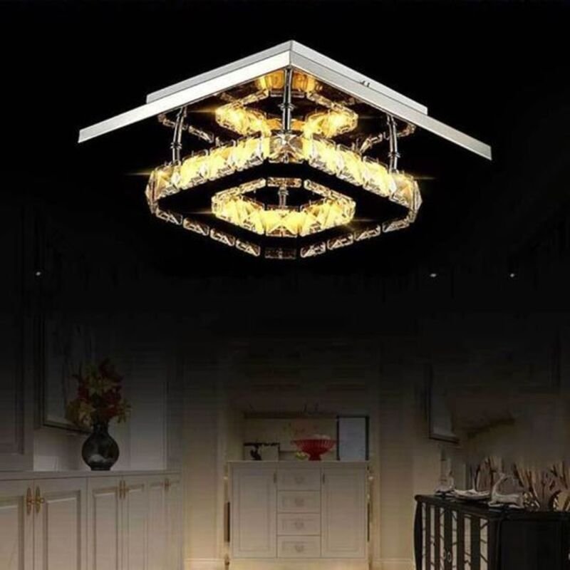 Moderne LED Deckenleuchte Kristall Deckenlampe Quadrat Lampenschirm für Schlafzimmer Wohnzimmer Flur Treppe Eingang (12W...