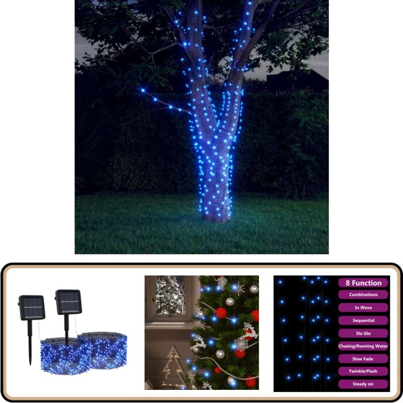 Solar-Lichterkette 2 Stk. 2x200 led Blau Innen Außen - Solarleuchte - Lichterkette - Outdoor Beleuchtung - Indoor Beleuc...
