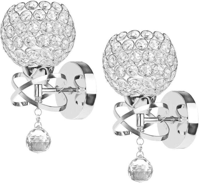 Moderne Kristall-Wandleuchte mit Pendelleuchte – 2 E14-Fassungen – (Silber)