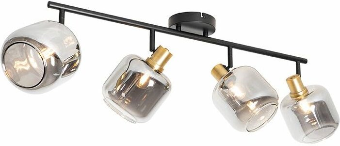 Deckenspot Schwarz mit Gold mit Rauchglas 4-flammig - Zuzanna