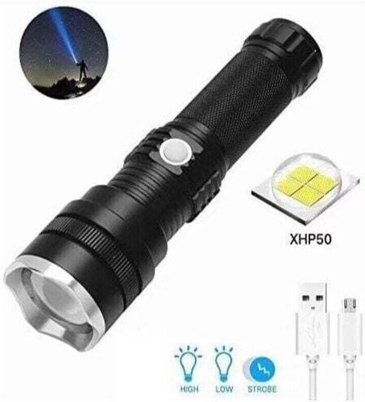 Wiederaufladbare LED-Taschenlampe, superhelle XHP50 mit 1800 Lumen, taktische Zoom-Taschenlampe mit 3 Leuchtmodi, wasser...