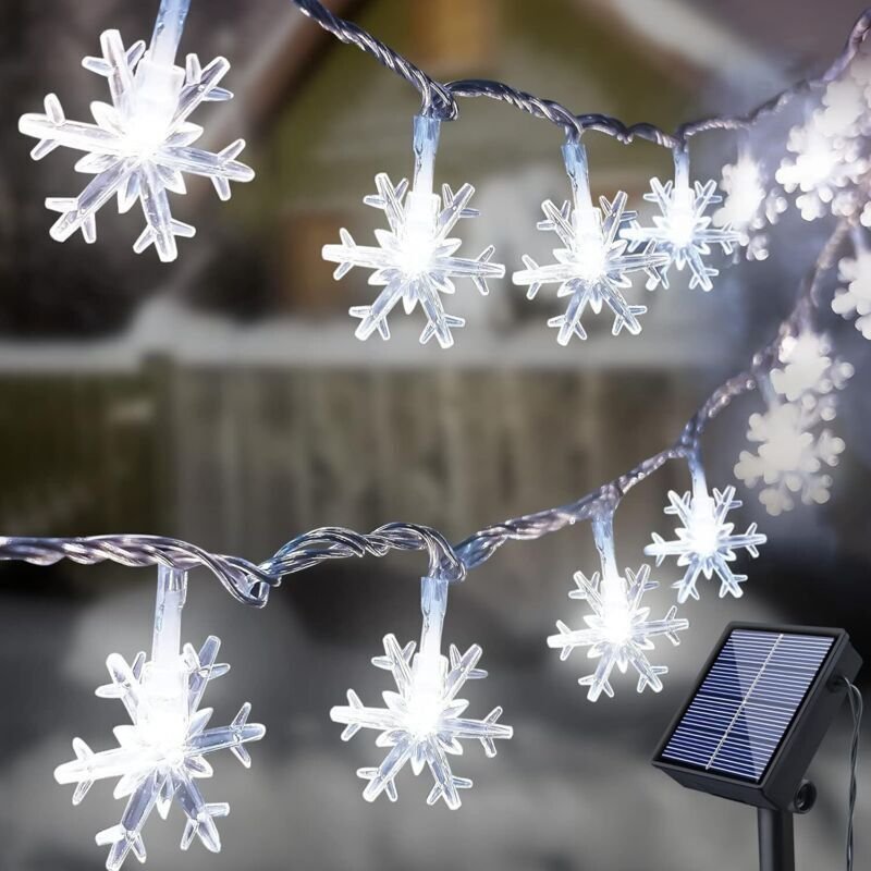 Solarbetriebene Lichterkette für den Außenbereich, 10 m, 10 LED-Schneeflocken-Lichterkette, wasserdicht, für Garten, Ter...