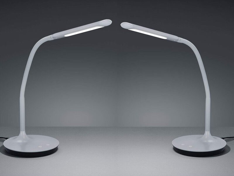Meinewunschleuchte - led Schreibtischleuchten 2er Set Grau, dimmbar, Flexgelenk 41cm hoch