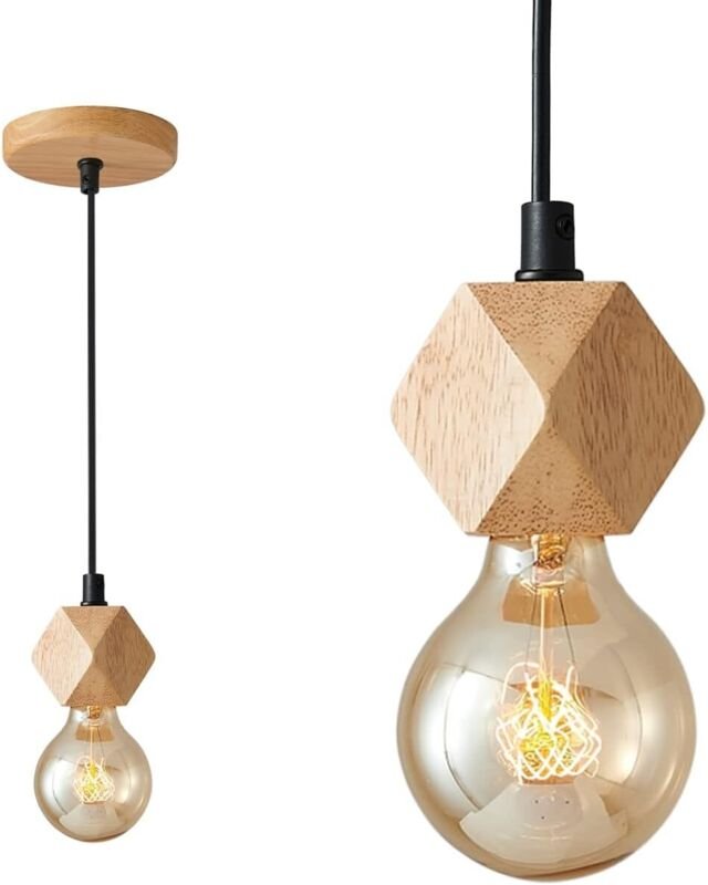 Vintage Pendelleuchte aus Natur Holz Hängend Pendelleuchte E27 Ohne Leuchtmittel für Schlafzimmer Wohnzimmer Küche