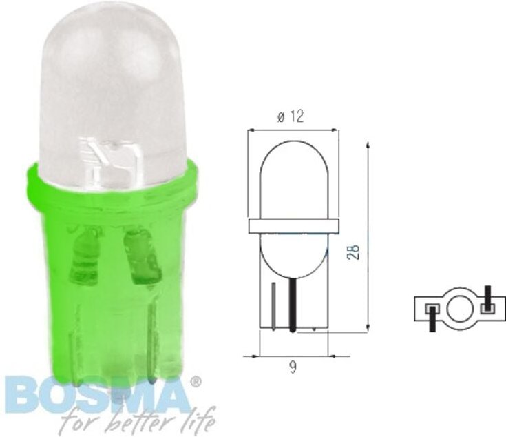 BOSMA Glühbirne 12V 1LED STANDARD T10 GRÜN MATT BLATT