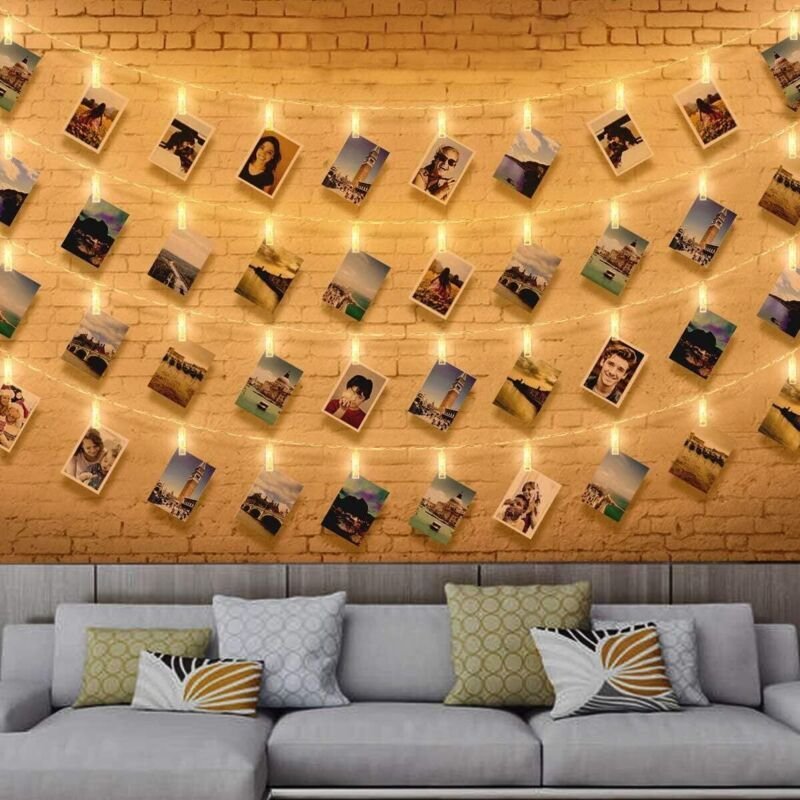 40 LED-Lichterketten mit Fotofunktion, 6 m lange LED-Lichterkette mit Fotohalterung, Lichterketten mit Clip-Halterung fü...