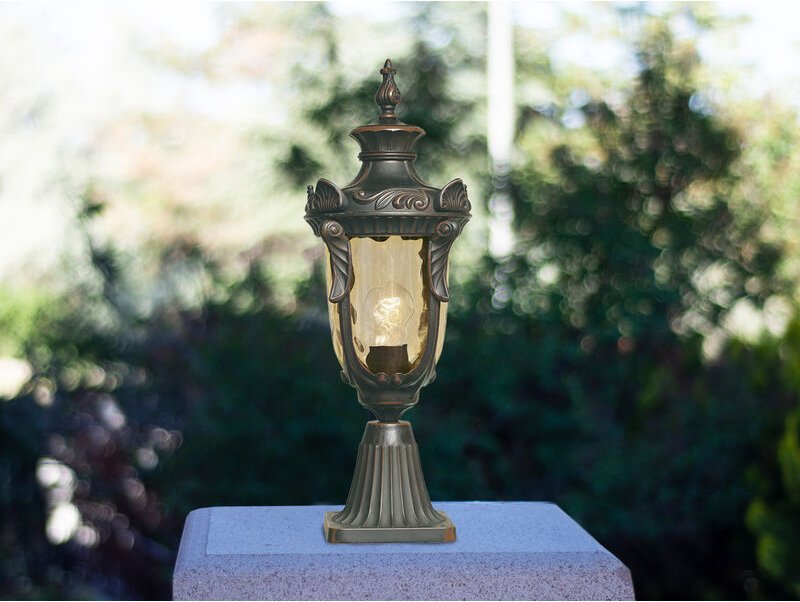 Meinewunschleuchte - led Sockel Laterne im Jugendstil mit Amberglas, Höhe 54cm