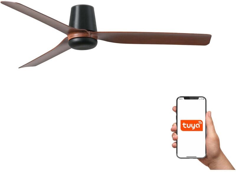 Faro Punt Tub Mittlerer 3-Flügel-Mattschwarz, Walnuss-Tuya-Smart-System