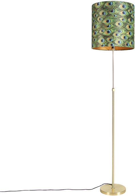 Stehleuchte Gold / Messing mit Veloursschirm Pfau 40/40 cm - Parte