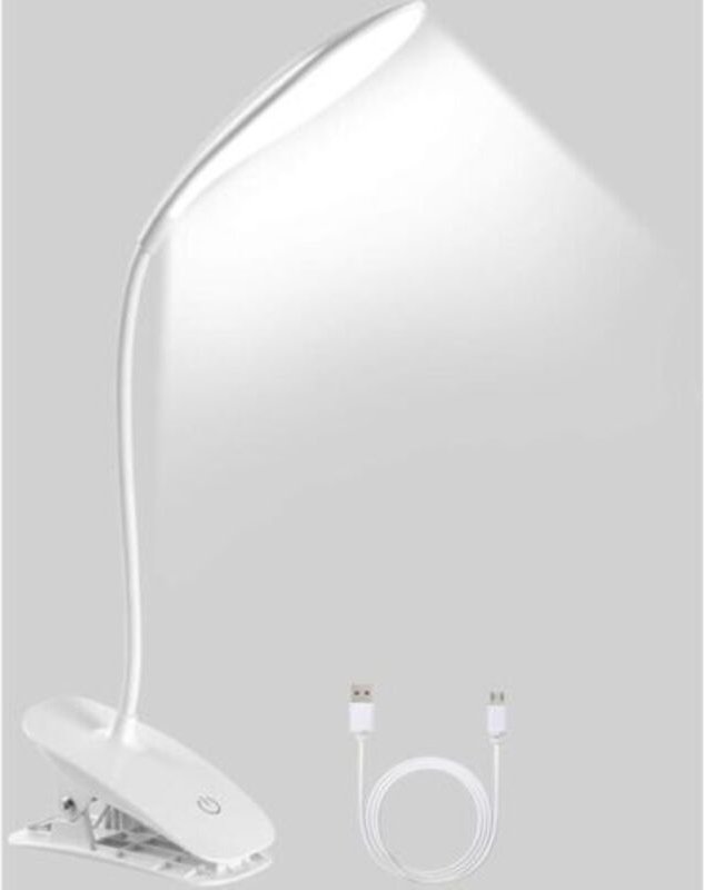 LED Klemmleuchte Schreibtischlampe USB wiederaufladbar 360° mit 3 Helligkeitsstufen zum Lesen