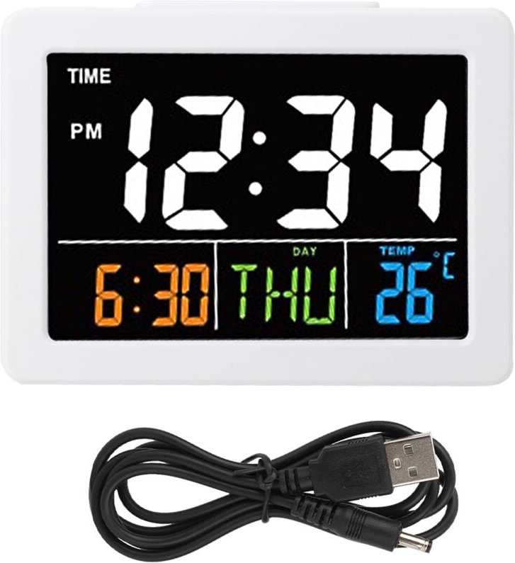 Farbe großer Bildschirm lcd Elektronischer Schreibtisch Wecker mit Temperaturdatumanzeige(Weiß ) - Eosnow