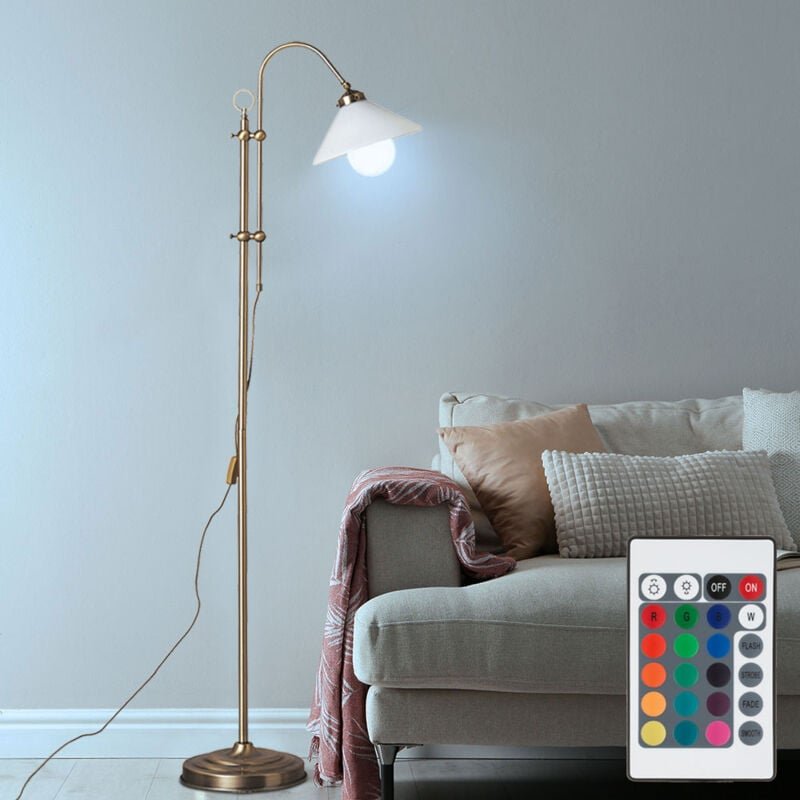 Standleuchte mit Fernbedienung Stehlampe höhenverstellbar Bogenlampe dimmbar, Metall altmessing, Kabelschalter, 8,5W 806...