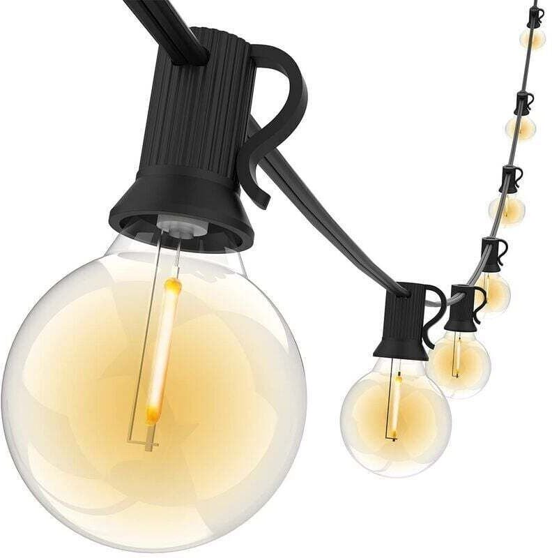 15 Meter LED Lichterkette G40 Großbirnen Warmweiß wasserdicht IP44 verbindbar mit 25+1 Ersatzbirnen für Garten Terrasse ...