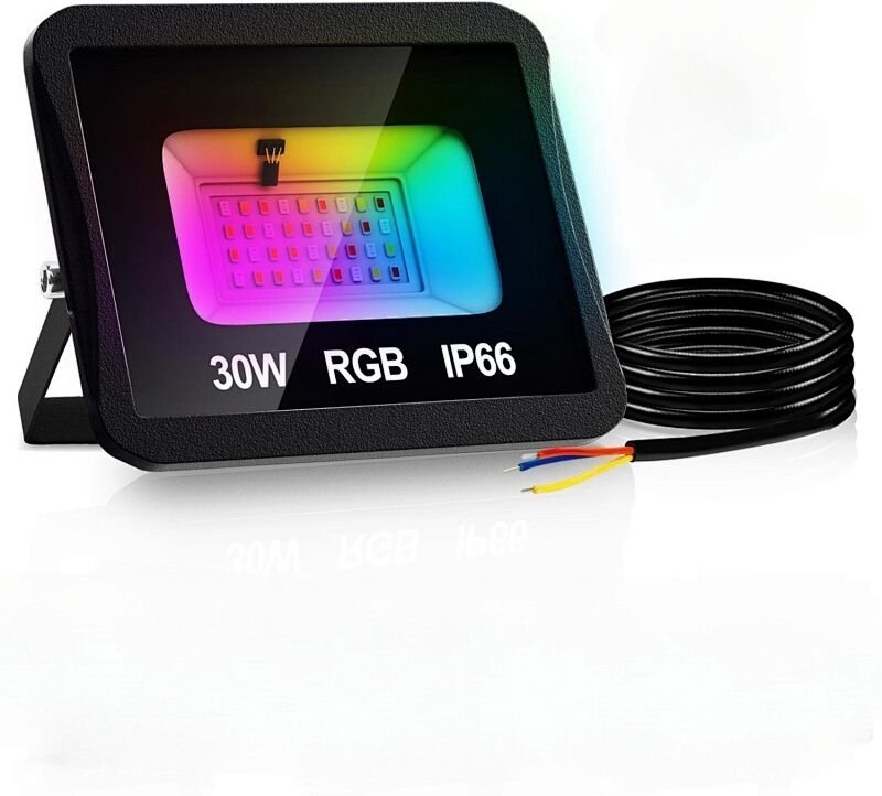 Wolketon RGB LED Strahler mit Fernbedienung, 30W RGB LED Flutlicht, 16 Farben & 4 Modi, IP66 LED Außenstrahler für Garte...