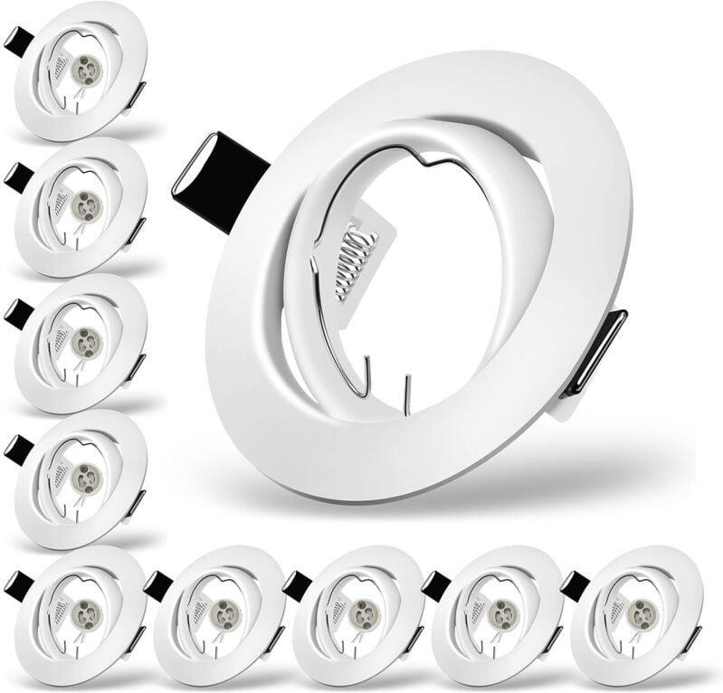 Thumbnail - Einbaustrahler-Set, weißer Einbaurahmen 10-teilig, mit Keramiksockel, rund, 75mm 35° drehbar, für LED- oder Halogenlampe...