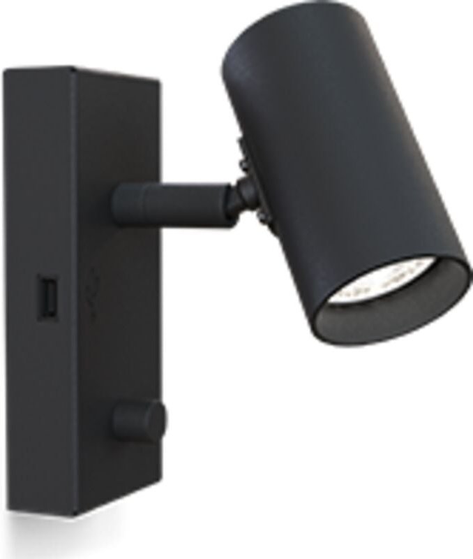 Thumbnail - Belid - Tyson USB-Leseleuchte links, schwarze Struktur, Schalter an Wandtitel, 1x GU10