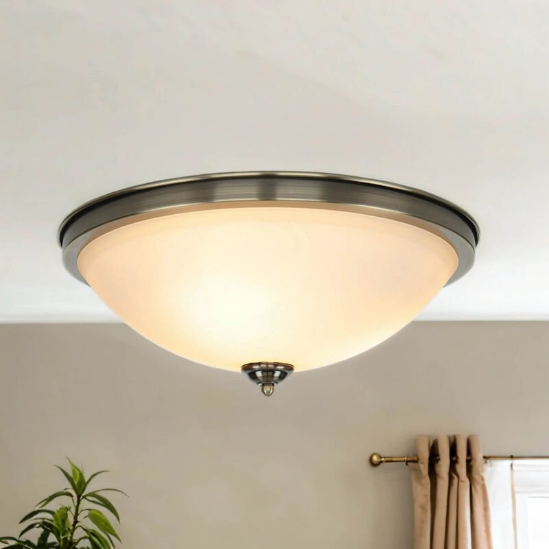 Licht-erlebnisse - Deckenlampe Glas Jugendstil in Messing antik gländend antik Weiß 40 cm rund Wohnzimmer Schlafzimmer