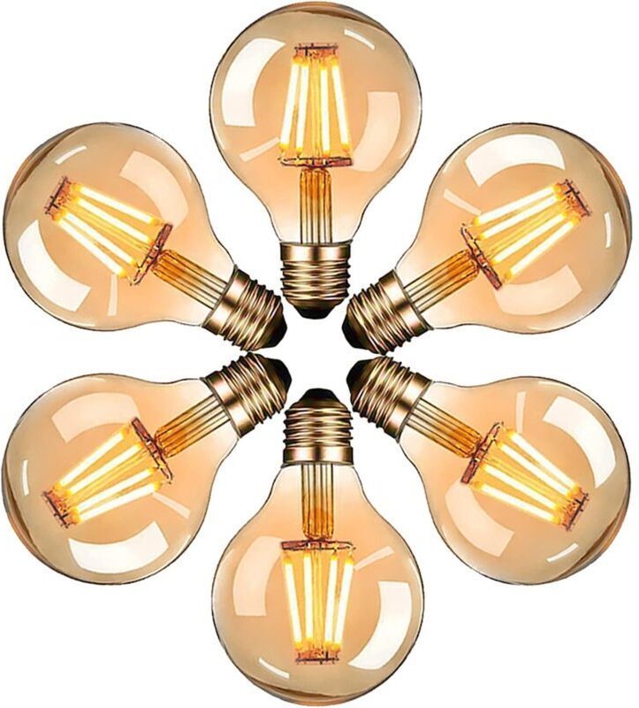Edison LED-Glühbirnen, Vintage G80 E27 4W, Warmweiß 2700K, Retro-Glühbirne, nicht dimmbar, 6er-Pack