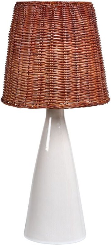 Beliani - Tischlampe mit weißem Keramikfuß und Rattan-Lampenschirm, Nachttischlampe für Flur und Wohnbereich