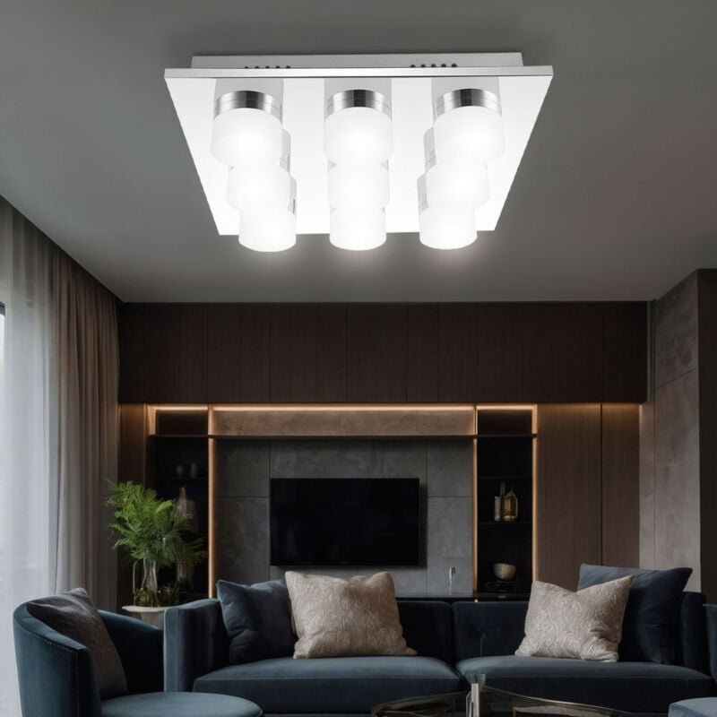 Globo Lighting - led Deckenleuchte Modern Wohnzimmerleuchte chrom Deckenlampe Ringe satiniert, 9x 4W 370Lm warmweiß, LxB...