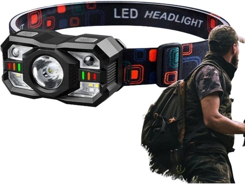 Wiederaufladbare Taschenlampen, wiederaufladbare Stirnlampen 5 Leuchtmodi Verstellbare LED-Stirnlampe mit Bewegungssenso...