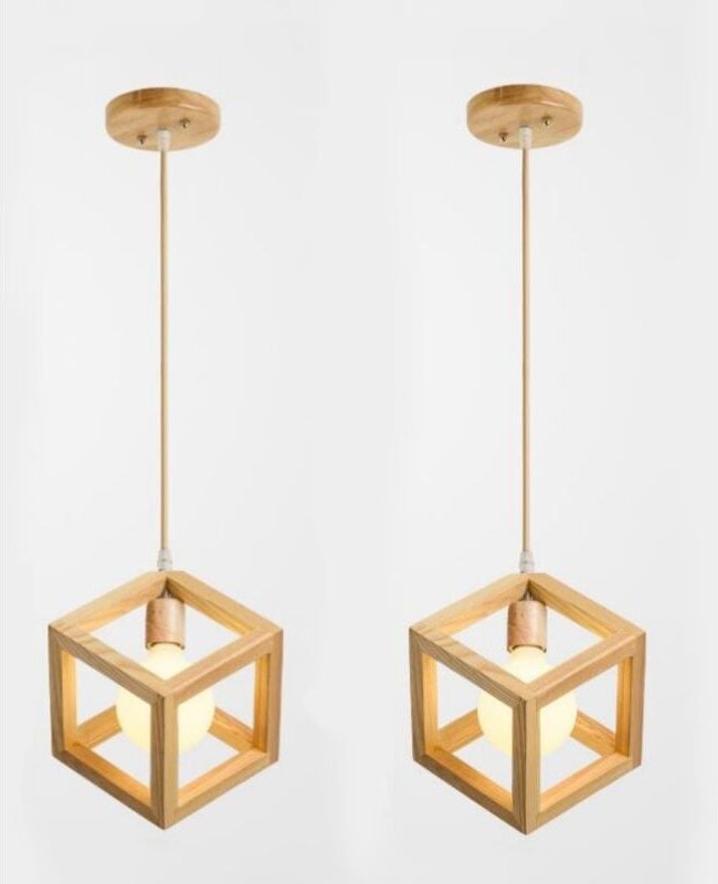 Wottes - Modern Pendelleuchte Holz Hängende Lampenschirm Eisen Deckenleuchte für Küche Wohnzimmer Café Restaurant 2 Stüc...