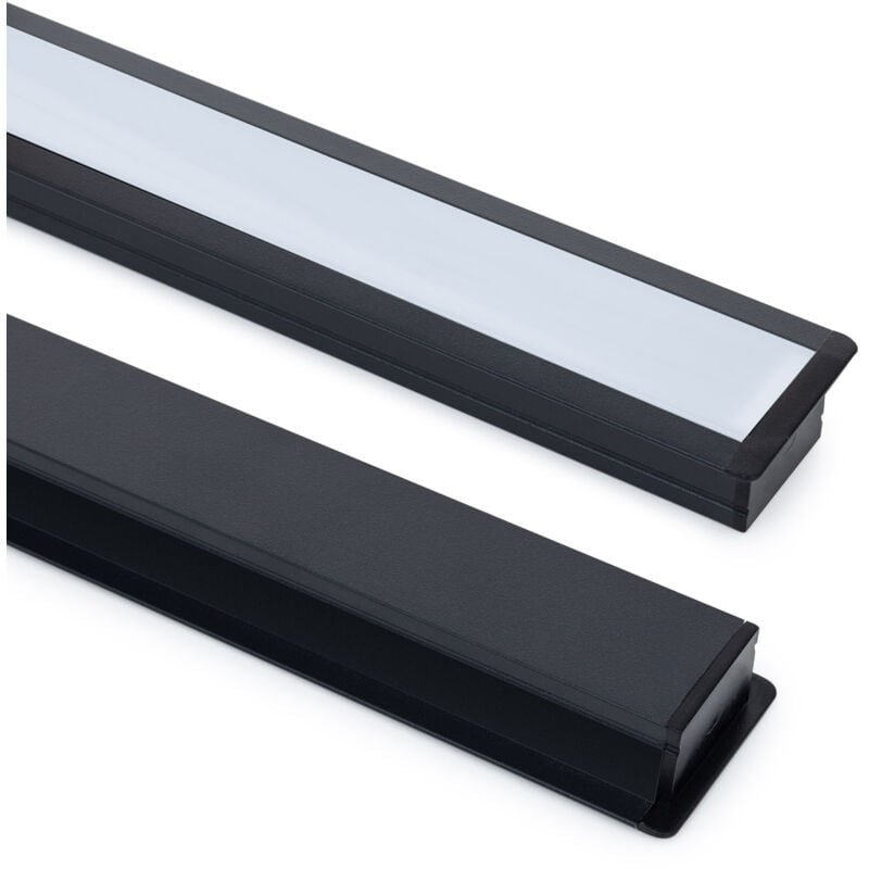 Aluminiumprofil Einbau für LED Streifen bis 25 mm mit durchgehender Abdeckung Schwarz 8 m Weiß transluzent