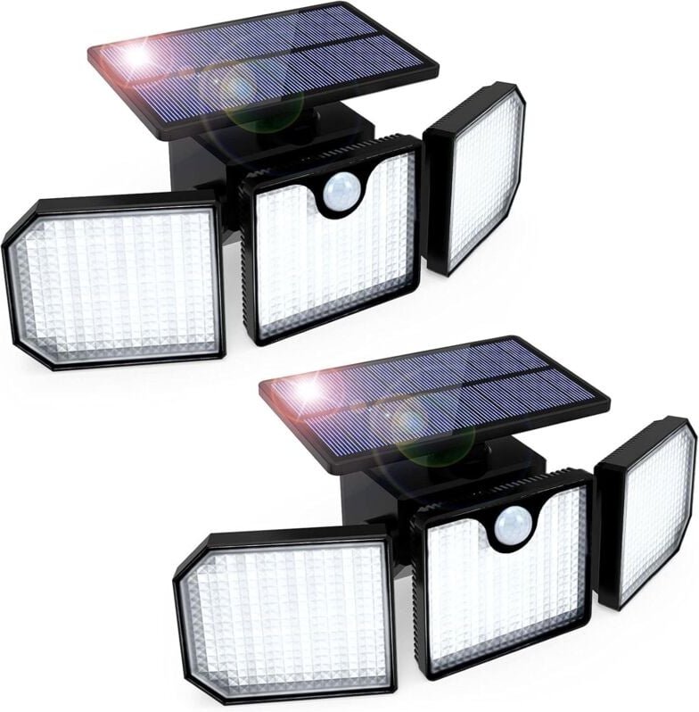 Solarleuchte für den Außenbereich mit Bewegungsmelder, 3 Köpfe – wasserdichter Wandstrahler für Garage und Garten (2 Stü...