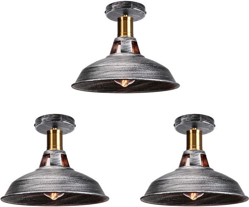 Thumbnail - Axhup - Deckenlampe Industriell Vintage Deckenleuchte Eisen 27cm Lampenschirm Grau Lampe für Flur, Balkon, Treppe - 3 Pa...