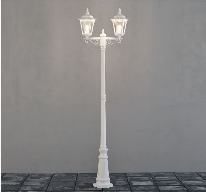 Konstsmide - 2-flammige Gartenlaterne firenze, Aluminium weiß, inkl. Pfahl