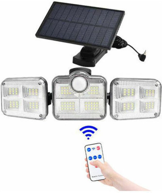 Solarleuchten für den Außenbereich mit Bewegungsmelder, 122 LEDs, IP65, wasserdichte Sicherheitsleuchten mit 3 Köpfen, S...