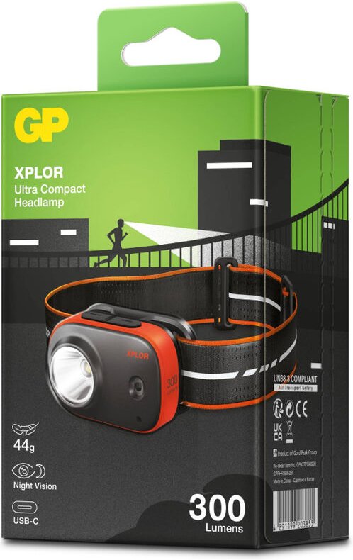 GP Battery PHR16 300LM USB-C wiederaufladbare LED-Stirnlampe