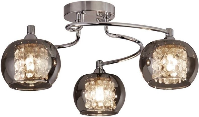 Searchlight Lovell Deckenleuchte mit 3 Lichtern - Chrommetall, Rauchglas und Kristallglas