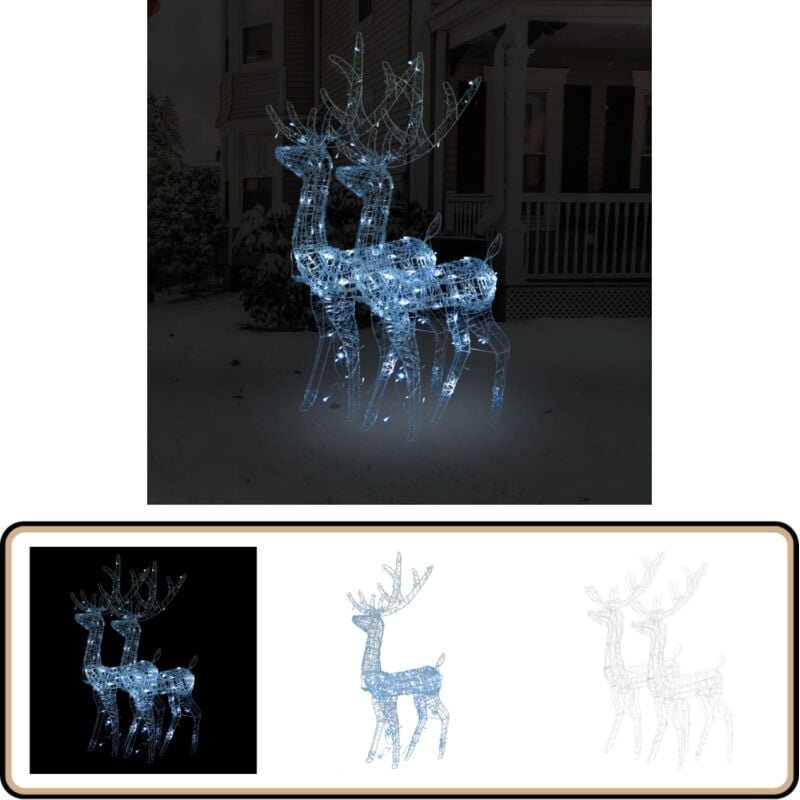 LED-Rentiere 2 Stk. Acryl 120 cm Kaltweiß - LED-Dekoration - Weihnachtsdeko - Rentierfigur - Outdoor-Beleuchtung - Indoo...