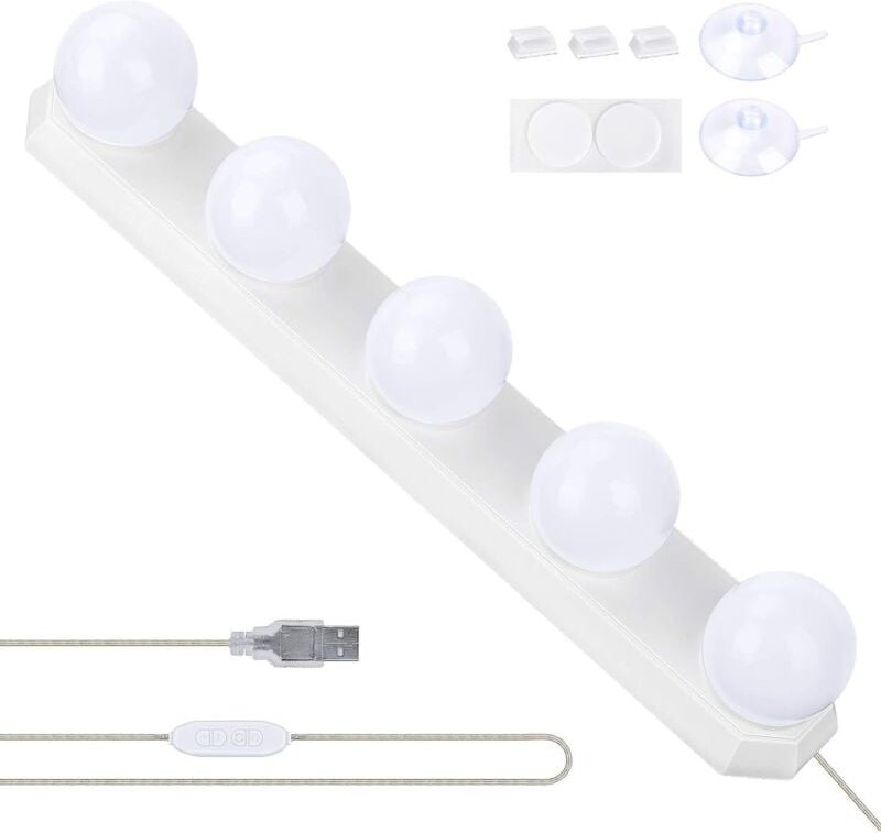 LED-Spiegelleuchte mit USB-Anschluss, 5 LEDs und 3 Farbmodi für die Badezimmerbeleuchtung