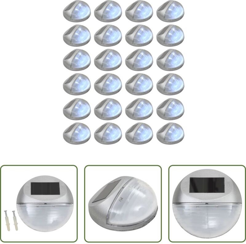 vidaXL Solar-Außenleuchten für Wand LED 24 Stk. Rund Silbern