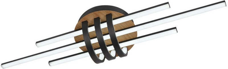 LED Deckenleuchte 64W 7040lm 3000-6500K 85cm Schwarz/Holz Dimmbar Kirova Serie