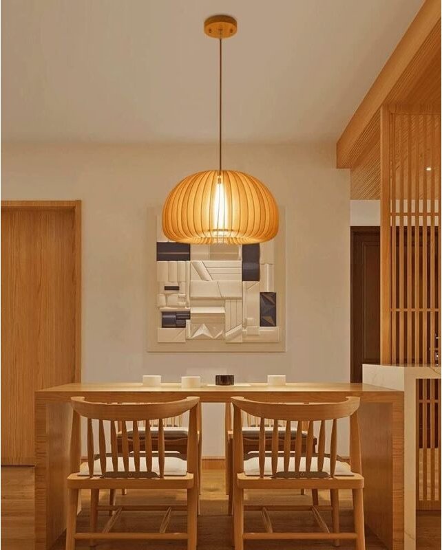 Nordische Deckenlampe in Kürbisform, japanische Pendelleuchte aus Massivholz für Schlafzimmer, Küche, Restaurant, Wohnzi...
