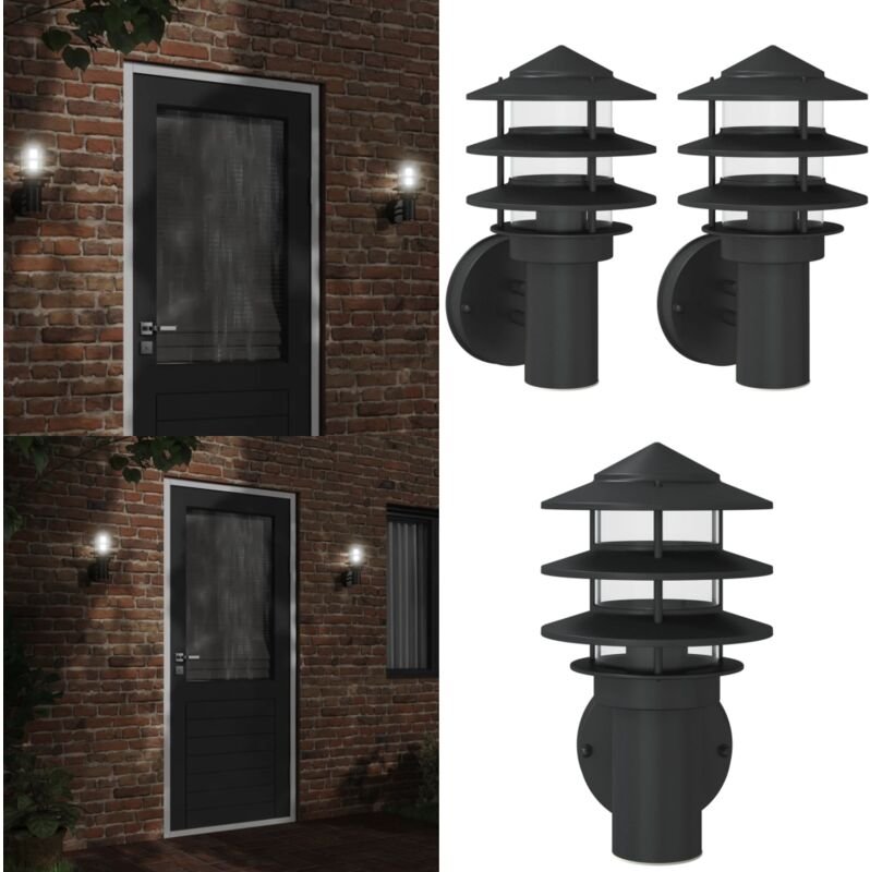 Außenwandleuchten 2 Stk. Schwarz Edelstahl - Outdoor-Beleuchtung - Wandleuchte - Gartenleuchte - Edelstahlleuchte - LED-...