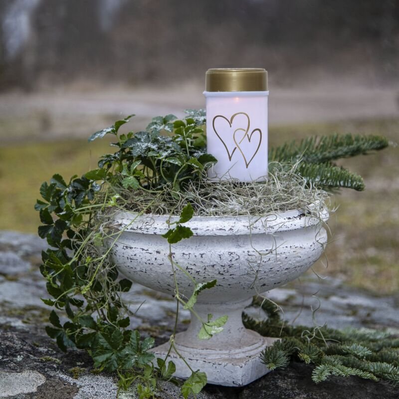 Star Trading - Solarkerze Hearty, Erdspieß, Außenbereich, Grabkerze, Kerze, Dekoration, Weiß, Solar, Warmweiß, 12 cm