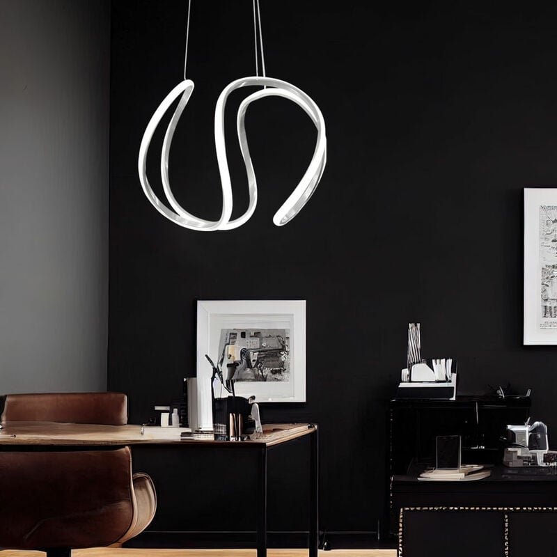 Led Hängeleuchte geschwungen Pendelleuchte dimmbar Modern Deckenleuchte hängend, Metall grau weiß, 23W 1840Lm warmweiß, ...