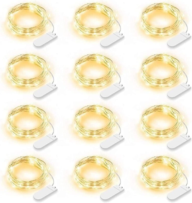 Set mit 12 LED-Lichterketten, batteriebetriebene Lichter, 2 m, 20 LEDs, Lichterkette, IP65, wasserdicht, LED-Girlande, D...