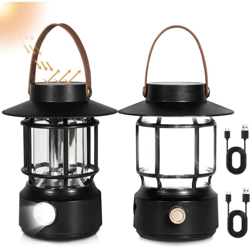 Packung mit 1 LED-Campinglaterne, 1000 lm, wiederaufladbare Solarlampe mit Seitenlichtern für Notfälle