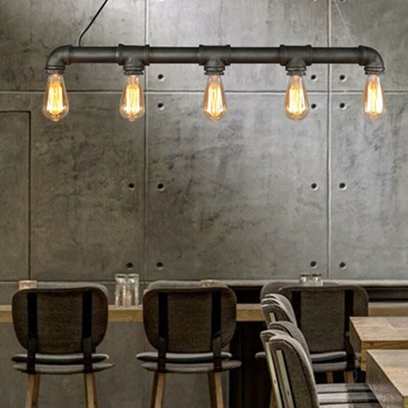 E27 Vintage Steampunk Metallwasserrohr Kronleuchter Pendelleuchte Wasserrohr Hängelampe Industrie