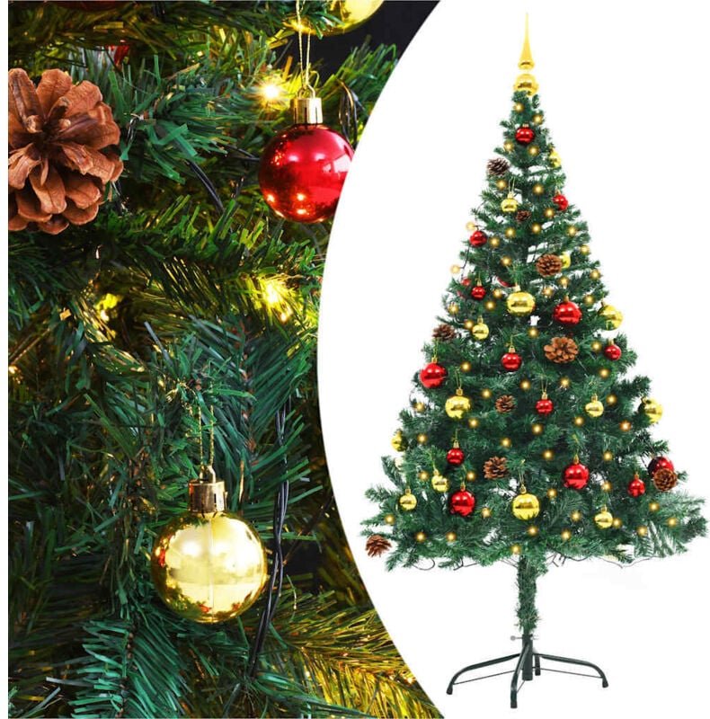 Künstlicher Weihnachtsbaum mit Beleuchtung & Kugeln Grün 150 cm vidaXL