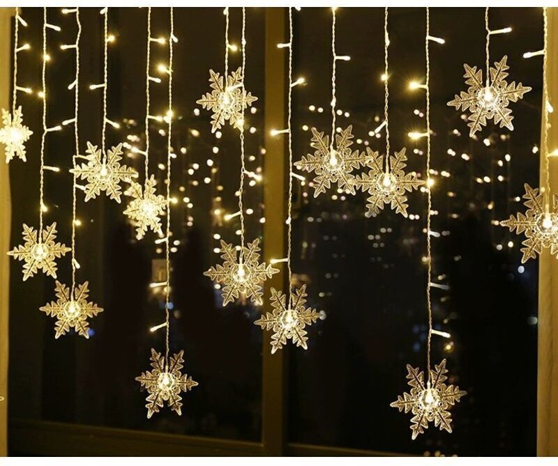 Lichterkette, Vorhanglichterkette, 4 m, 96 LEDs, Schneeflocken-Weihnachtsbeleuchtung, 8 Beleuchtungsmodi, Fensterdekorat...
