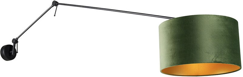 Wandleuchte schwarz mit Veloursschirm grün 35 cm verstellbar - Blitz