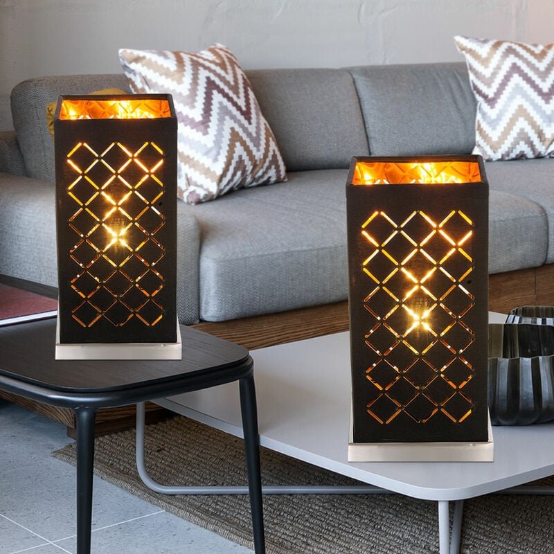 Thumbnail - Etc-shop - 2er Set led Schreib Tisch Leuchten Wohn Arbeits Zimmer Beleuchtung Textil Lampen schwarz gold