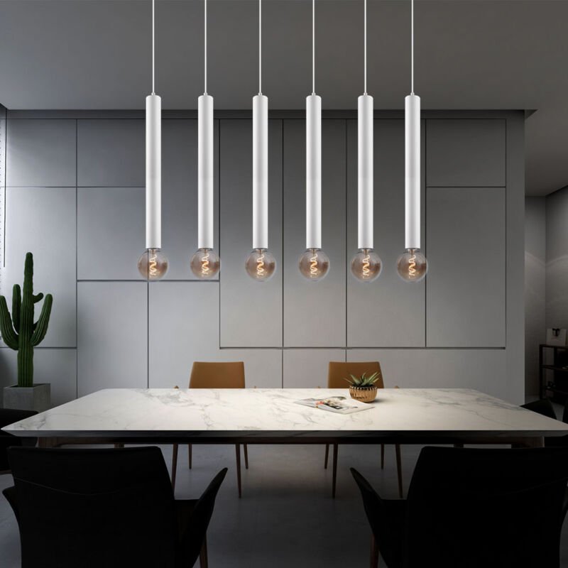 Trio - Pendellampe Esstisch hängend Hängelampe 6 Flammig Pendelleuchte Esstischleuchte Höhenverstellbar, Metall weiß, 6x...