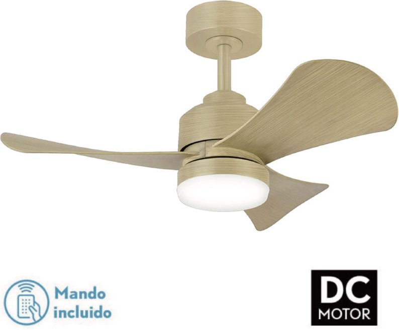 Thumbnail - Fijalo - Deckenventilator mit 3 Flügeln, Lampe, Holz/Metall, 120 x 120 x 39 cm